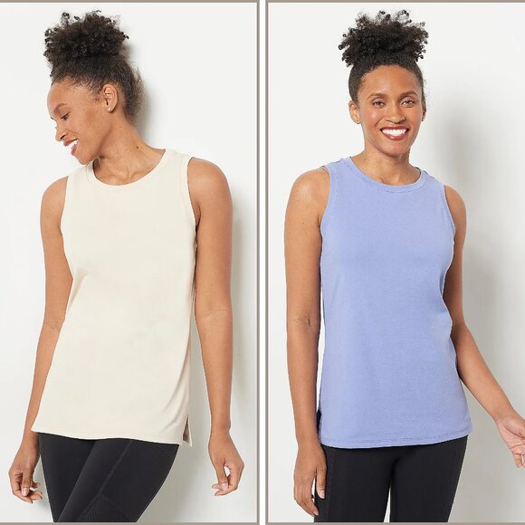 zuda 2-Pack Long & Lean Tank Tops - Sand/Violet (Sz XXS) a478504 - Picture 1 of 7